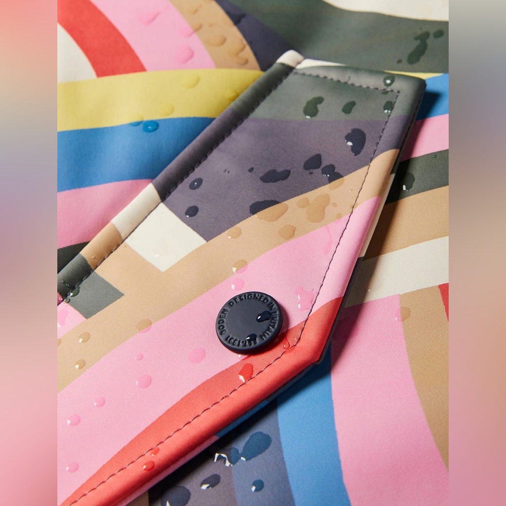 NWT- Boden Rainbow Arc Print Hooded Raincoat — Pink, Blue, Yellow, Green, Gray - Picture 10 of 11